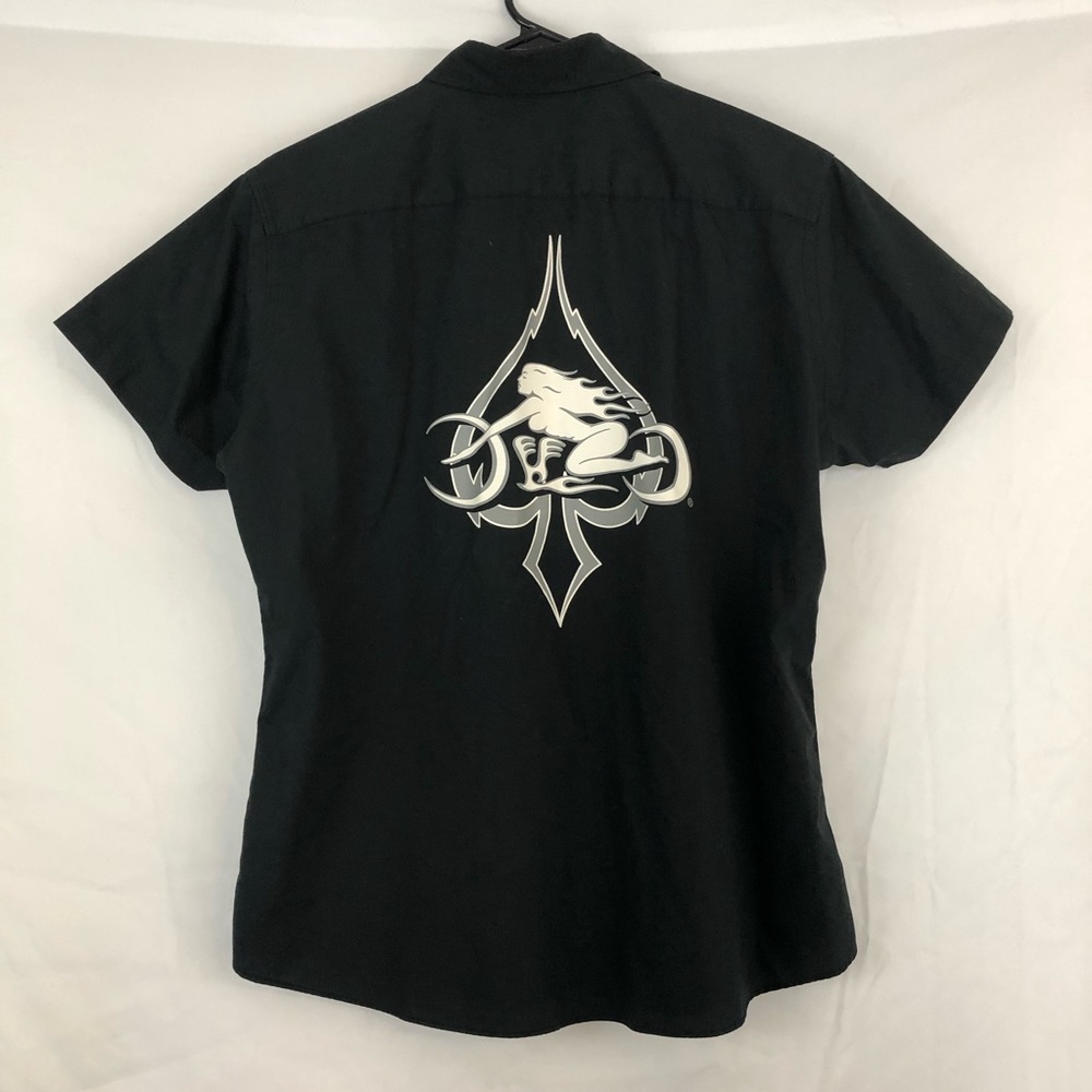 Port Authority One Bad Bitch Motorcycle Spade Black Button Down Top L